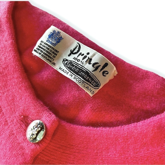 Pringle 60s Vintage Cropped Cardigan Sweater Coral Pink Wool NOS Pinup S XS M - Picture 7 of 8